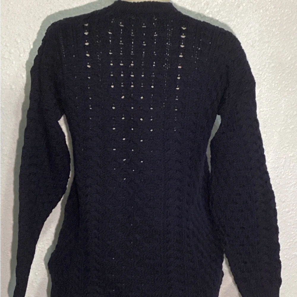 Aran Navy Blue Cable Knit with Green Shamrock Design Sweater size XXL
